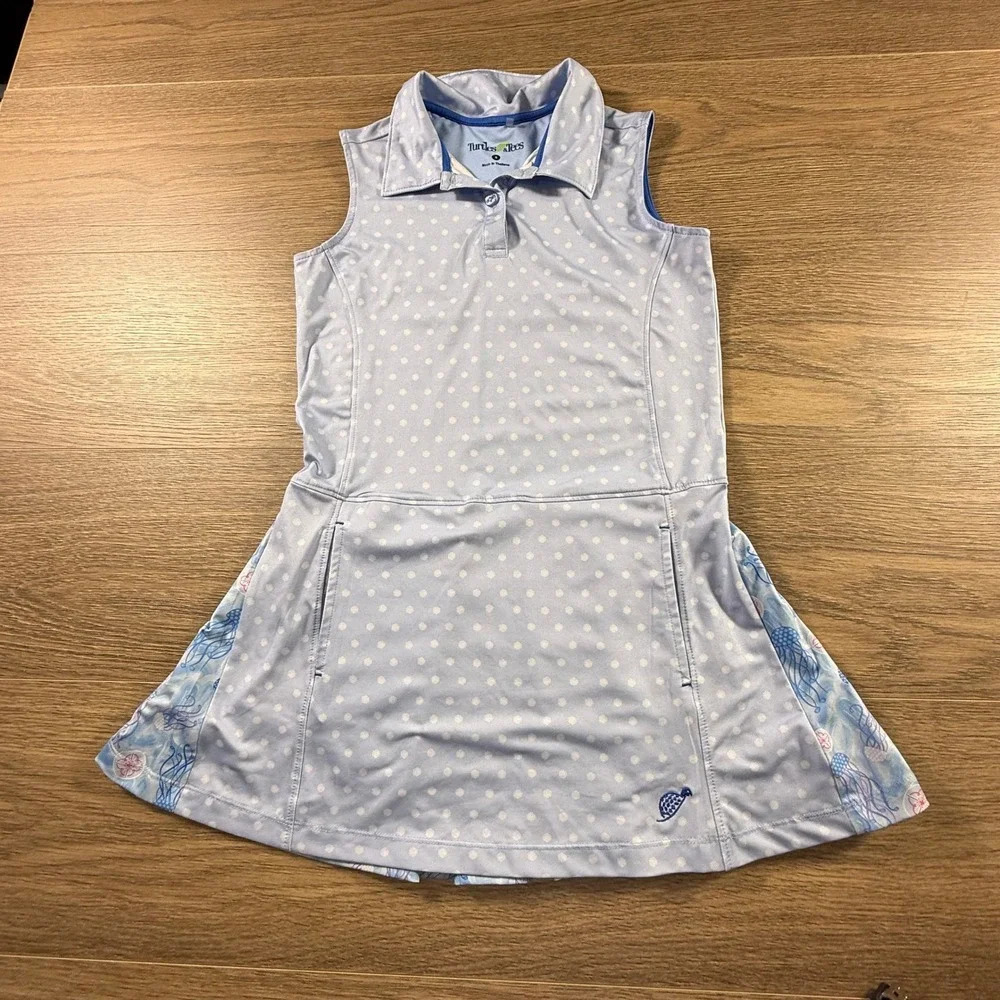 Turtles and Tees Girls Blue Polka Dot Jellyfish Sleeveless Golf Dress Size S